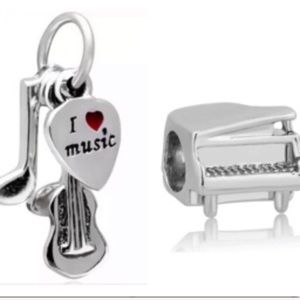 925 Sterling Silver Violin Piano Charm Bundle Set